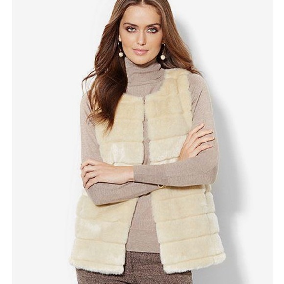New York & Company Jackets & Blazers - New York and Company faux fur beige vest medium